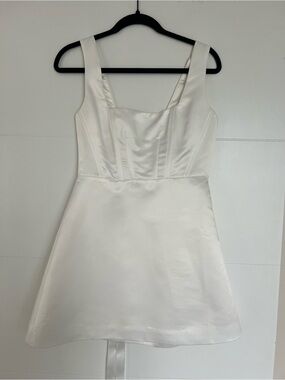 BHLDN White Satin Mini Dress with Grommet Detail
